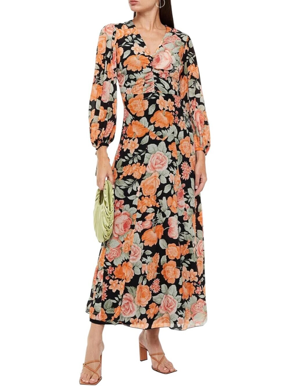 ANTIK BATIK Camille Ruched Floral Print Crepe De Chine Maxi Dress Small 38